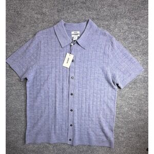 Jason Wu Merino Wool button up shirt Men's XL Short Sleeve Blue Knit Casual